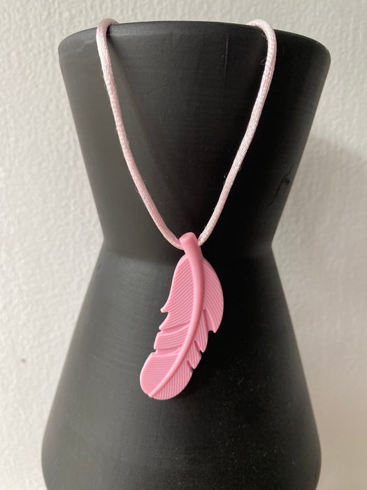 Pink Feather Sensory Chew Necklace