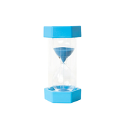 Blue sand activity timer hourglass educational toy with sand flowing through a clear chamber and bright blue end caps