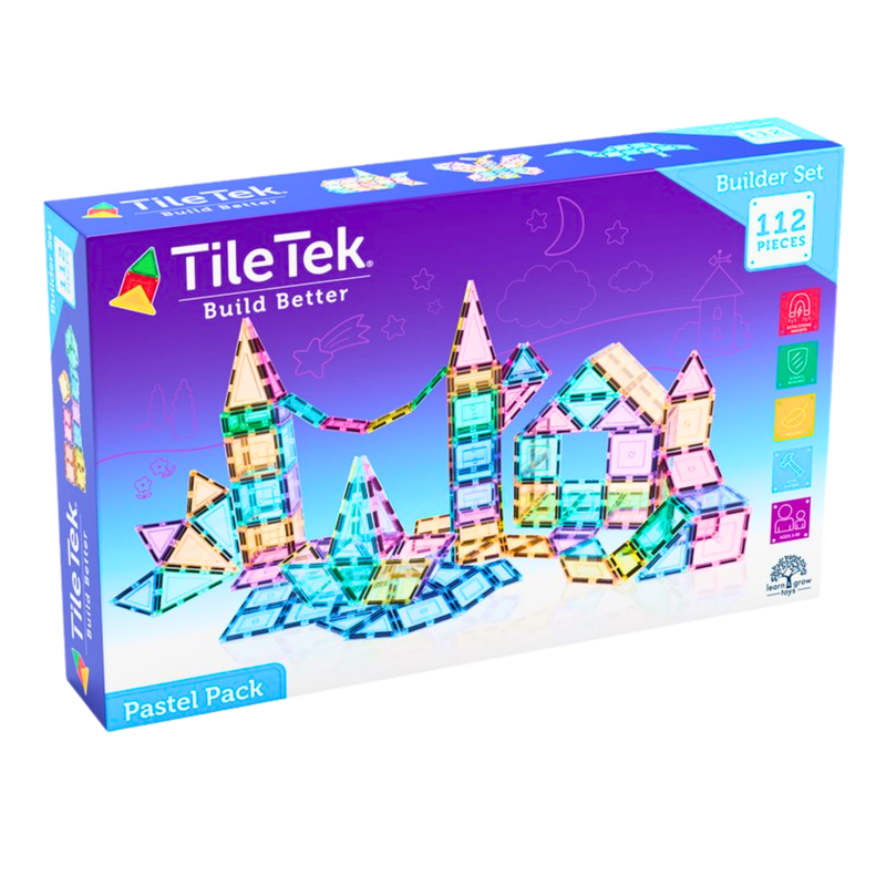 TileTek Pastel Magnetic Tiles Builder Set 112 Pieces
