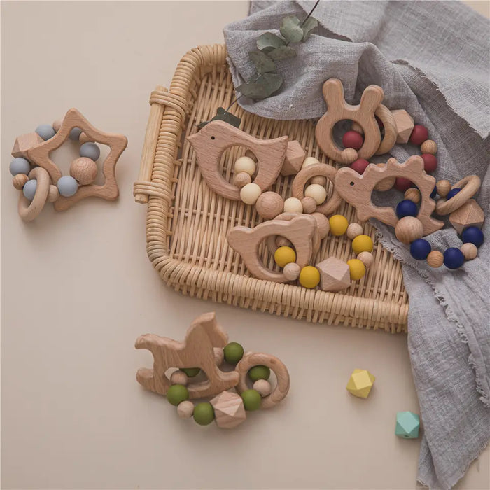 Baby Wooden and Silicone Bead Teether