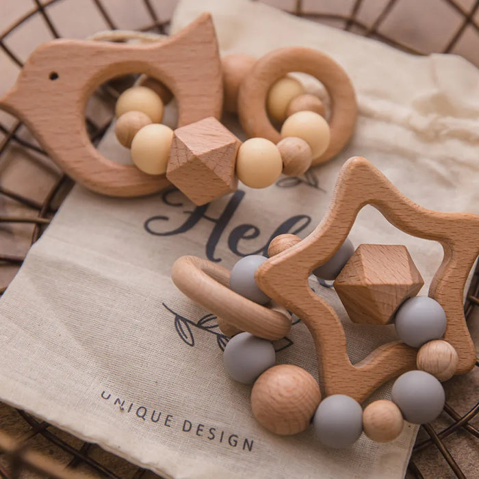 Baby Wooden and Silicone Bead Teether