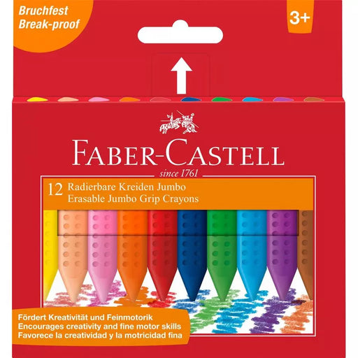 Faber Castell Jumbo Grip Crayon Triangular Break Proof Erasable 12 Pack