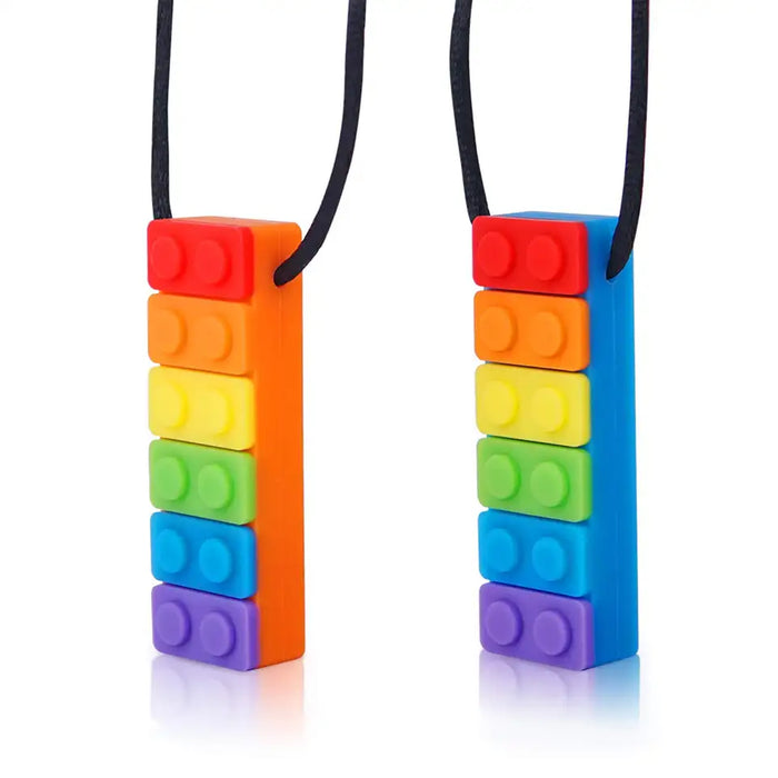 Rainbow Lego Block Chew Necklace